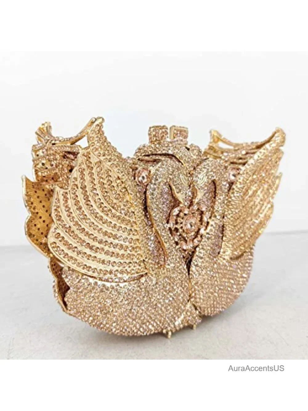 Crystal Swan Clutch Rhinestone Evening Bag Wedding Party Metal Frame